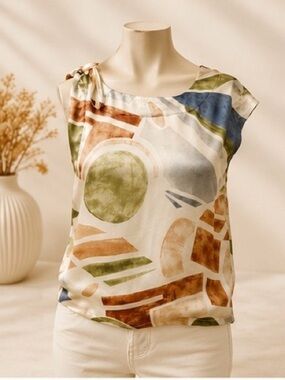 Anthro Maeve 100% Silk
Geometric Tie Shoulder Blouse
XS • Boho Chic